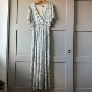 Vince Camuto Windswept Wonder Jumpsuit Blue Flutter Sleeve‎ Smocked L NWT